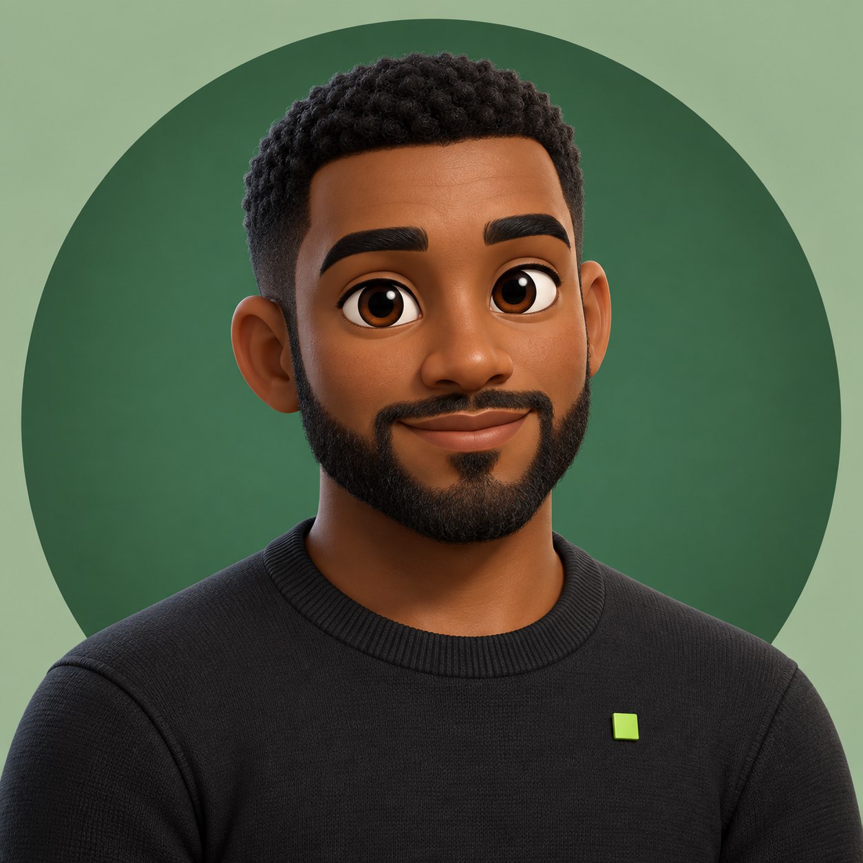 Rafi, an illustrated character with a short beard on a green ground