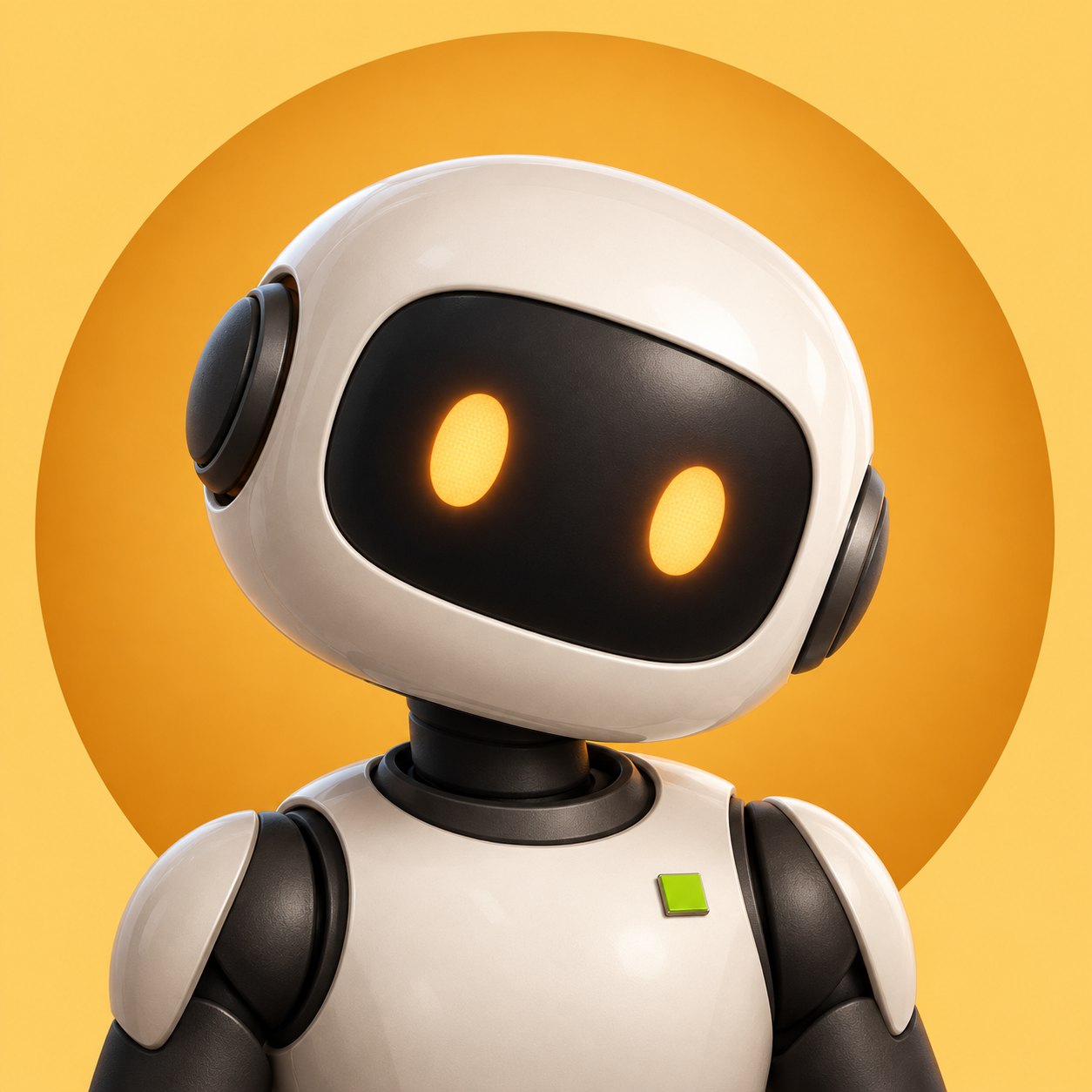 Pip, an illustrated white robot on a yellow ground